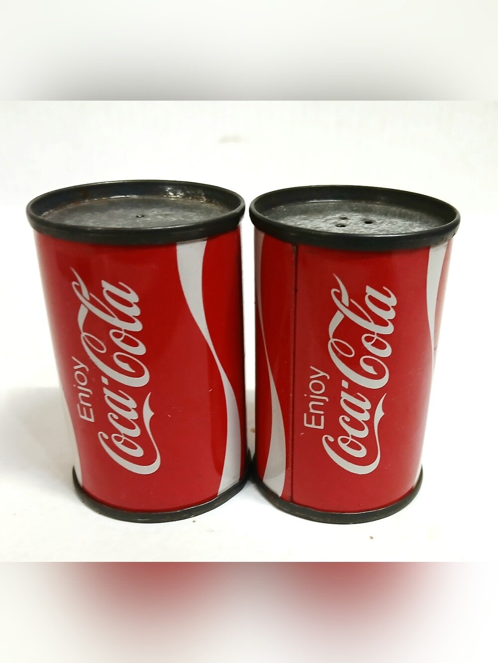 Vintage Coca-Cola Metal  Red Salt and Pepper Shakers